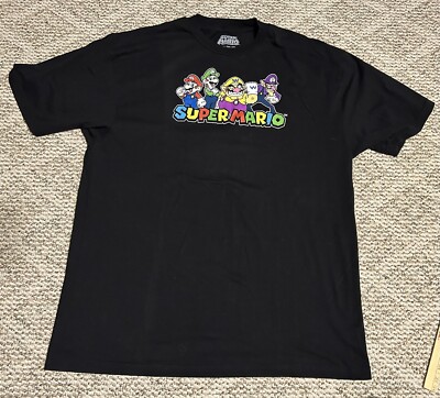 Super Mario Bros 2XL Graphic Shirt Black Nintendo Luigi Wario NES 