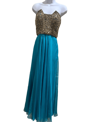La Femme women's strapless beaded gold and teal gown, sz 4 | eBay