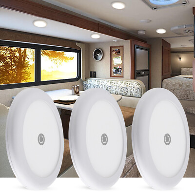 Facon 3Pack RV Dimmable LED 12v Fixture Ceiling Camper Trailer Marine Dome Lamp