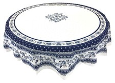 French Provencal Marat Avignon Cotton Tablecloth Flowers Blue/White 71" France
