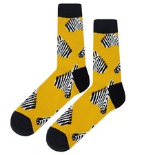 NWT Zebra Head Dress Socks Novelty Men 8-12 Yellow Crazy Fun Sockfly