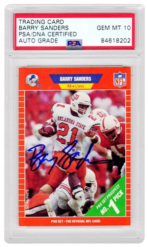 Barry Sanders Autographed 1989 Pro Set Rookie Card #494 - (PSA/ Auto 10)