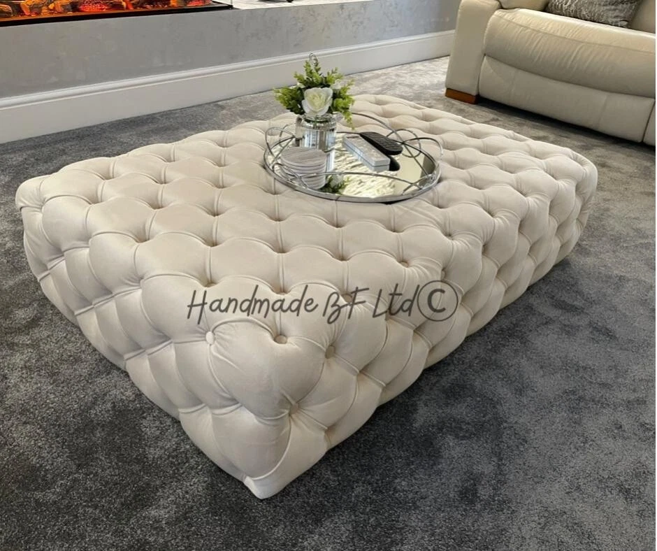 Square Coffee Table Chesterfield Upholstered Footstool Pouffe Foot Stool Seat - Image 3 of 4
