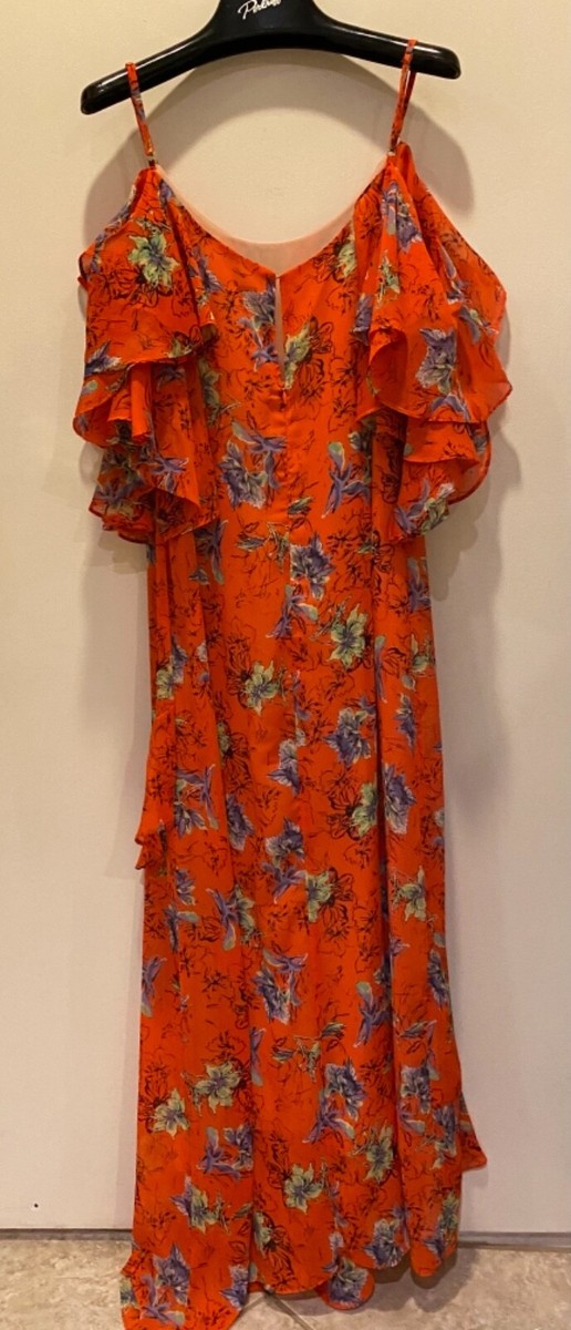 Women cold shoulder long dress tangerine orange chiffon size L | eBay Women cold shoulder long dress tangerine orange chiffon size L | eBay