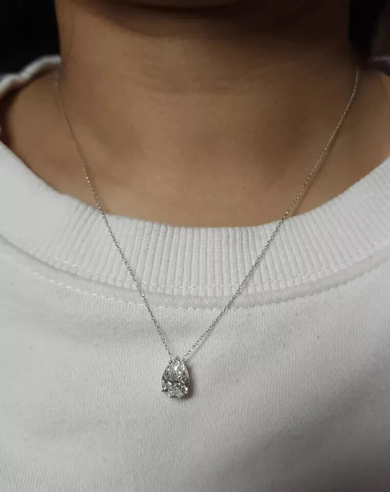 3.00Ct Pear Cut IGI Certified Lab Grown Diamond Solitaire Pendant 14k White Gold