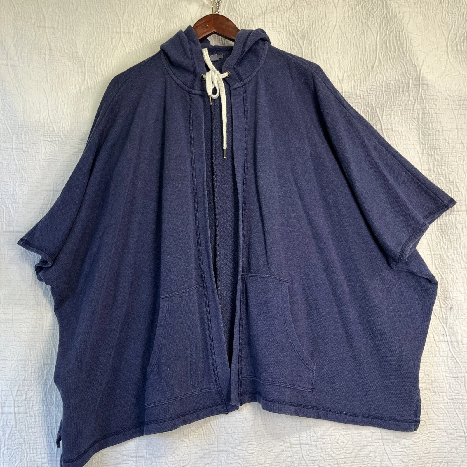 Aerie Soft Hoodie XS S Blue Sweatshirt Open Front Oversized Beach Coverup Poncho