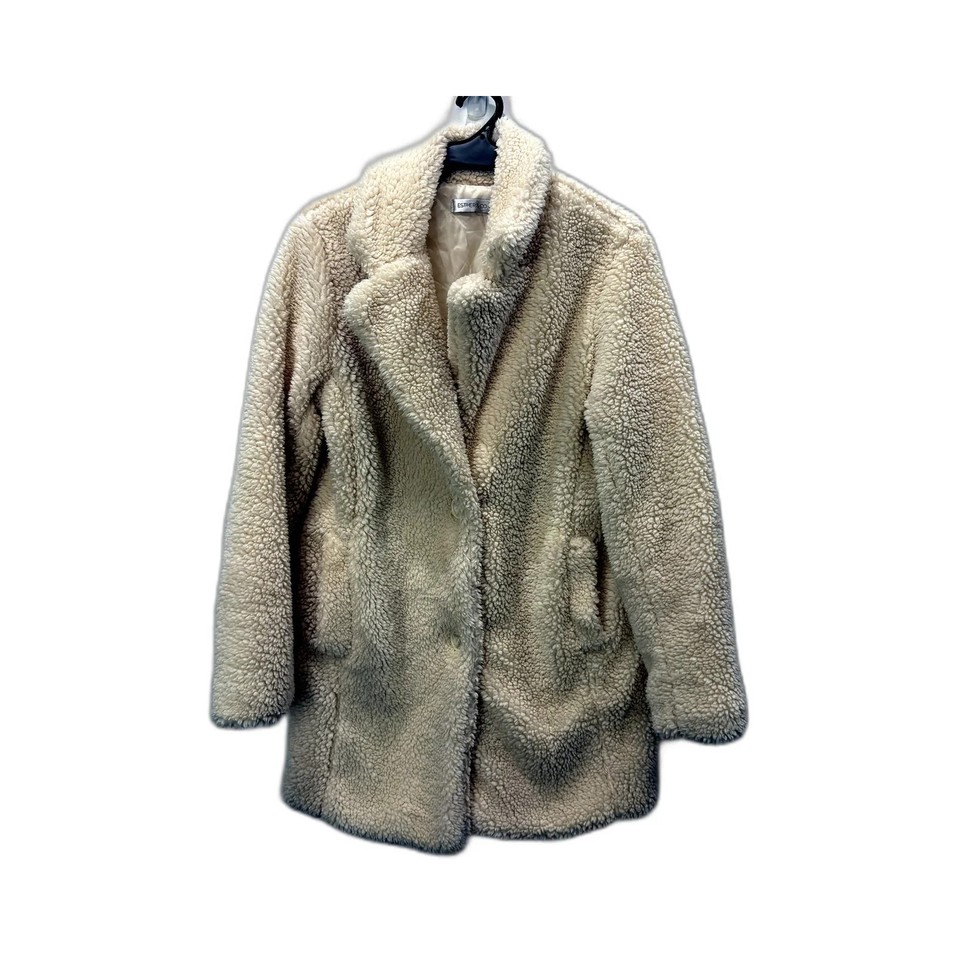 Esther & Co. Womens Faux Fur Jacket Casual Warm Outerwear Cream Size 8