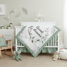 Green Leaf Crib Bedding Set, 4-Piece Baby Boy Bedding Set, Neutral Nursery Be...