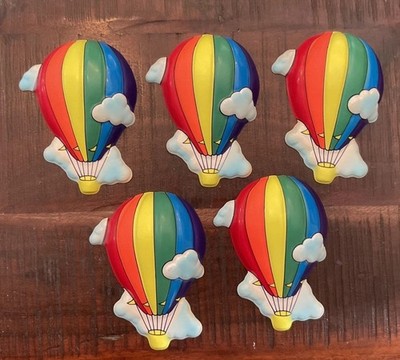 NOS Vintage Rainbow Hot Air Balloon Clouds Party Cake Topper Lot of 5