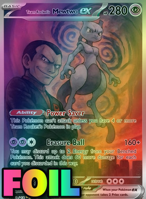 Pokemon Full Art Team Rocket's MewTwo ex FOIL  Altered Art Custom Playtest Card