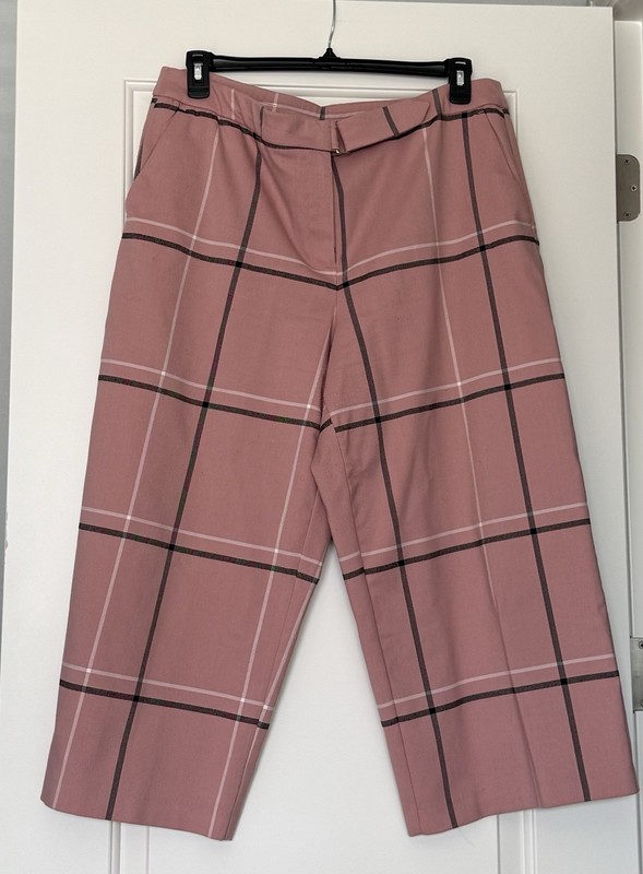 Alfani Womens Pink Plaid Printed Belt Culottes Pants Pink Size 16