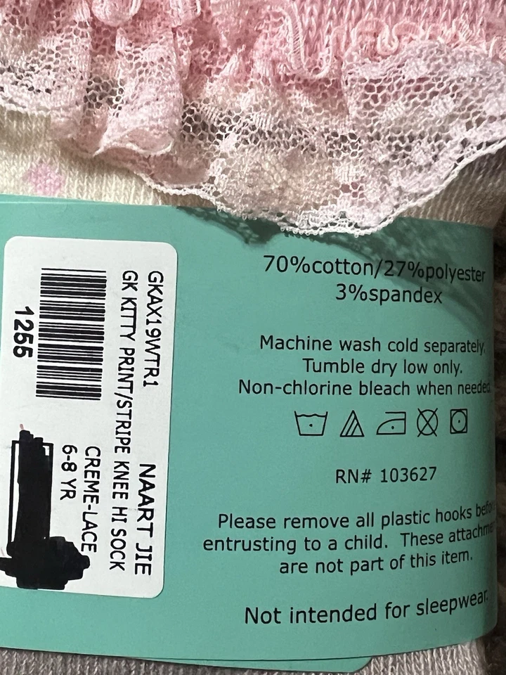 New NWT Naartjie Girls Socks 1 pair Size 6-8 Years Kitty Print Stripe - Image 3 of 4