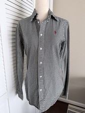 Ralph Lauren Sport Black  White Gingham Button-Down Shirt Women  s Size 4 Euc
