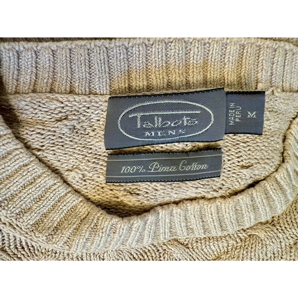 Talbots Men's Crewneck Sweater Pima Cotton Quality Neutral Tan Size Medium - Image 4 of 4