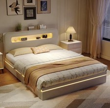 Lit Double  Hydrau Coffre 140x200,rangement ,LED Intégrée Et Port USB Robuste