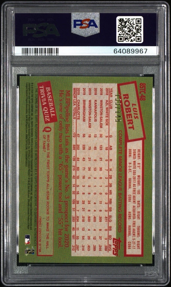 2020 TOPPS SILVER PACK 1985 CHROME PROMO #48 LUIS ROBERT /149 PSA 10 - Image 2 of 3