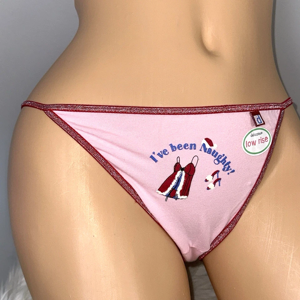 Bragas de bikini vintage Y2K delicadas tangas tiro bajo talla 6 rosa travieso nuevas nuevas de stock Foto 3 de 4