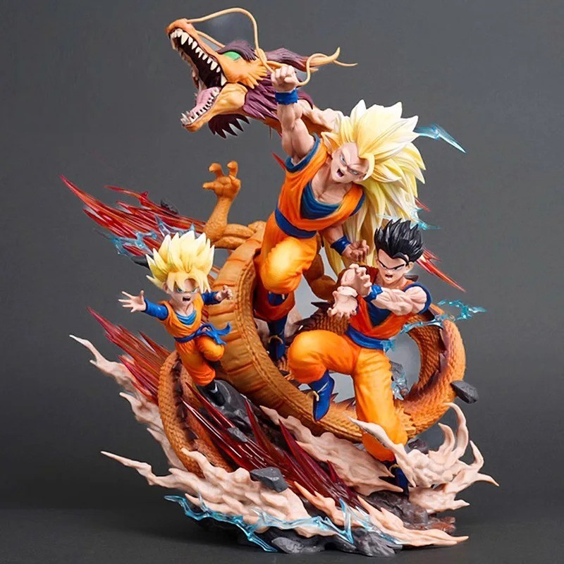 Figura Familia Goku Dragon Ball - Super Saiyajin & Shenron - Estatua - Decoración 27 cm
