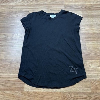 Zadig & Voltaire Shirt Tee Womens Small Black Woop ZV Strass Logo JWTS00085