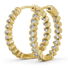 Womens Earrings Solid 14K Yellow Gold Hoop Genuine Diamond Round Cut 3.25 Carat