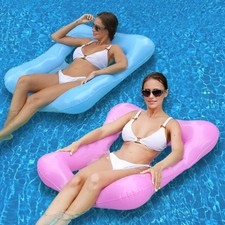 2pcs Inflatable Pool Chair Lounger Float Seat – Foldable Water Bed Hammock 