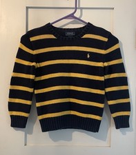 Polo Ralph Lauren Navy Yellow Stripe Crewneck Sweater Youth Boy s Size: 6 EUC