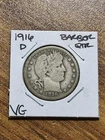 1916 D Barber Silver Quarter VG Very Good Condition U.S. 25c Coin (Raw13725)