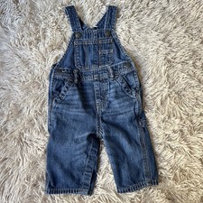 Classic Baby Gap Denim Overalls 6-12 Mon Boy Blue Denim Adjustable Straps Snaps