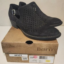 Born Nanna Size 8 Suede Distressed Black Booties With Box