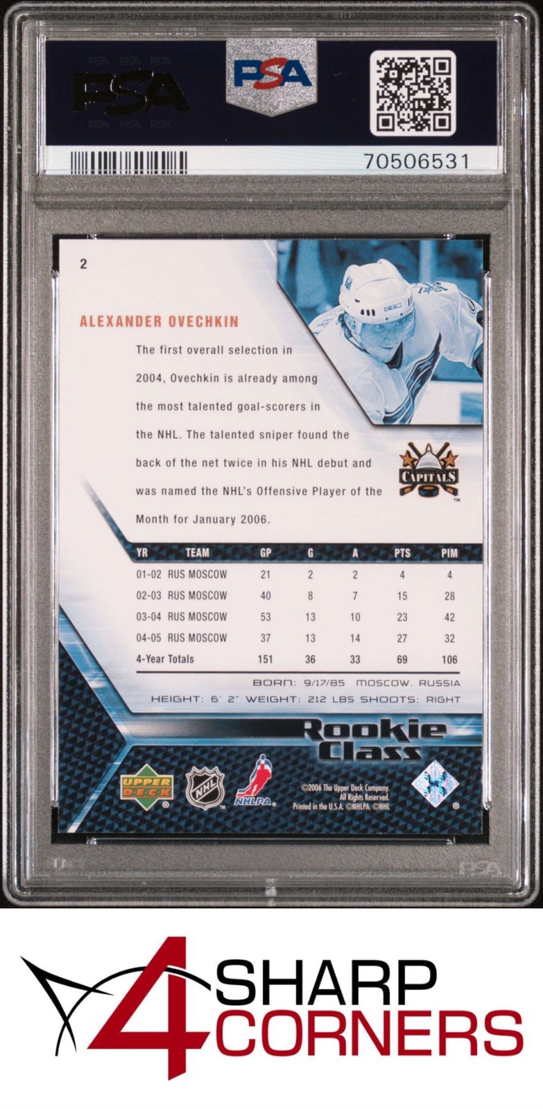 2005 UD ROOKIE CLASS #2 ALEXANDER OVECHKIN RC PSA 9 DNA AUTO 10 view 2