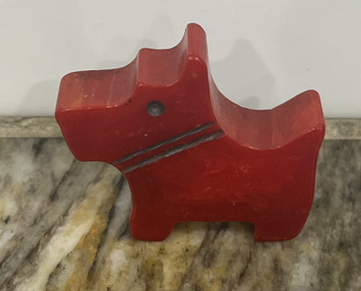 Rare Vnt Bakelite Red Collared Scotty Dog Pencil Sharpener 1 1/2 x 3/8'' x 1 1/4''