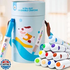 Jar Melo Jumbo Washable Crayons for Toddlers, 12 Colors Ultra-Silky Washable 