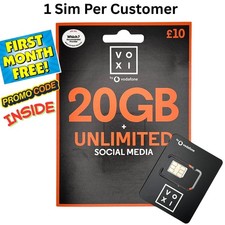 VOXI UK SIM CARD - 1st Month Free - 20GB Data Unlimited Social Apps NEW PAYG