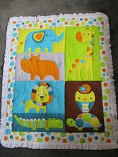 Circus Animals  Polka Dots Handmade 3-D Quilted Baby Quilt 36 X 44