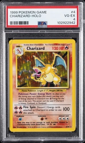 1999 POKEMON BASE SET UNLIMITED #4 CHARIZARD-HOLO PSA 4