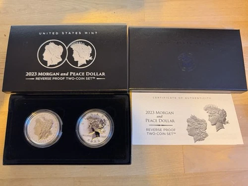 2023 Morgan & Peace Dollar Reverse Proof Two-Coin Set In OGP with CoA
