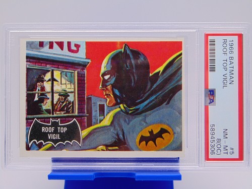 1966 Topps Batman Black Bat #5 Roof Top Vigil — PSA 8