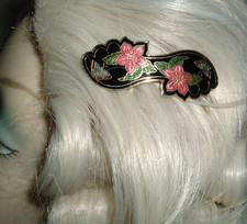VINTAGE CLOISONNE ENAMEL FLORAL BUTTERFLY SLIDE HAIR COMB