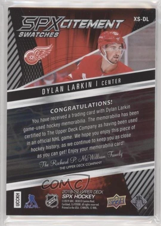 2018-19 SPx SPXcitement Swatches Dylan Larkin #XS-DL - Image 2 of 2