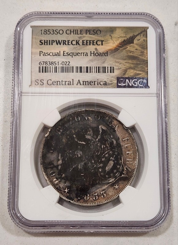 1853 So Chile Peso • SS Central America Shipwreck Effect