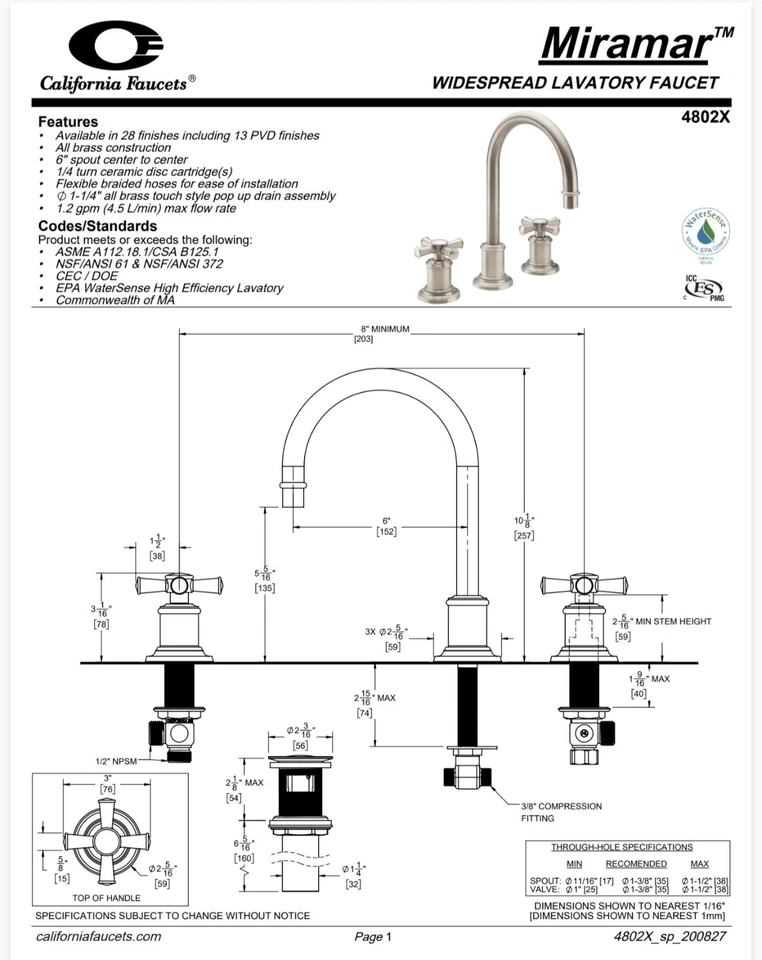Grifo de cocina amplio con drenaje cero California Faucets Miramar 4802XZB-BBU Foto 3 de 4