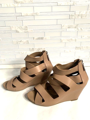 Dolce Vita Taupe Leather Strap Wedge Heels With Back Zipper