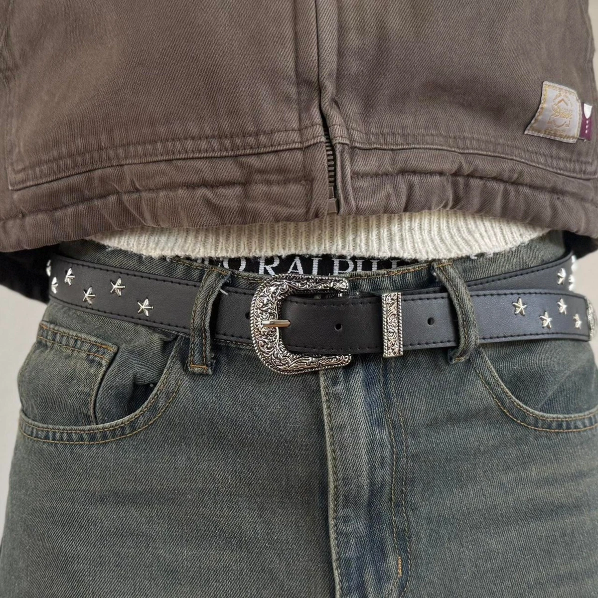 *SALE*Women’s Gray Studded Gunmetal Vintage Belt Bradley Pyramid Studded Belt (Gray) main image 4