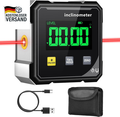 Digitaler Winkelmesser Laser Magnet Wasserwaage LCD USB-C IP54 Bau Holz
