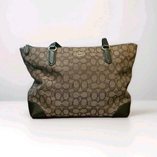 Coach Signature Monogram Zip-Top Tote Bag Gray/Black, Lined Inner Pockets