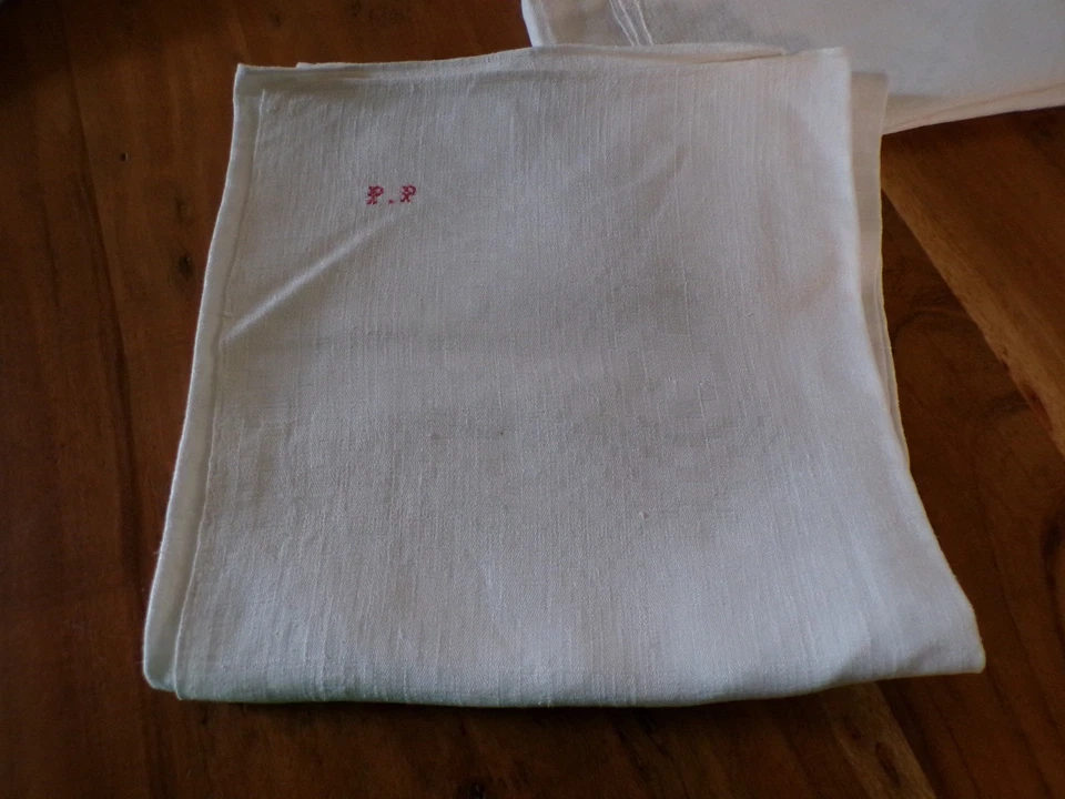 Linge ancien Lot de 3 Torchons métis écru  monogramme PP - Photo 4/4