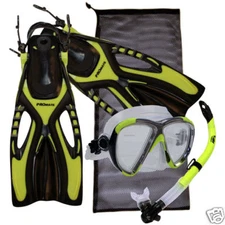 Adult Free Diving Snorkeling Mask Semi-Dry Snorkel Fins Bag Gear Package Set