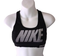 Women  s Nike Pro Sports Bra Size Small Black Large Logo Spell out