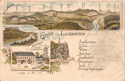 Gruss vom Lilienstein mit Gasthaus Sachsen Litho Postkarte AK 1896