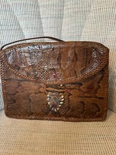 Vintage Snake Skin Reptile Purse Brown  Black Shoulder Bag Adjustable Strap